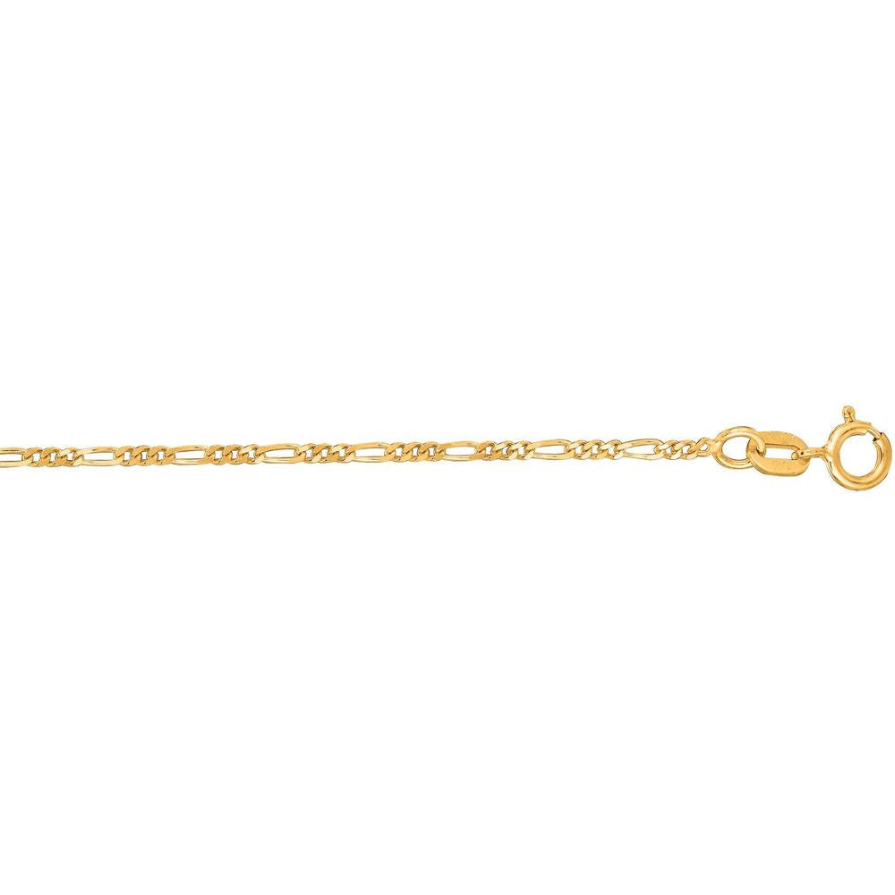 14K Yellow Gold 1.9mm Figaro Chain Necklace - 20" Diamond Cut Finish by Orozza Fine Jewelry