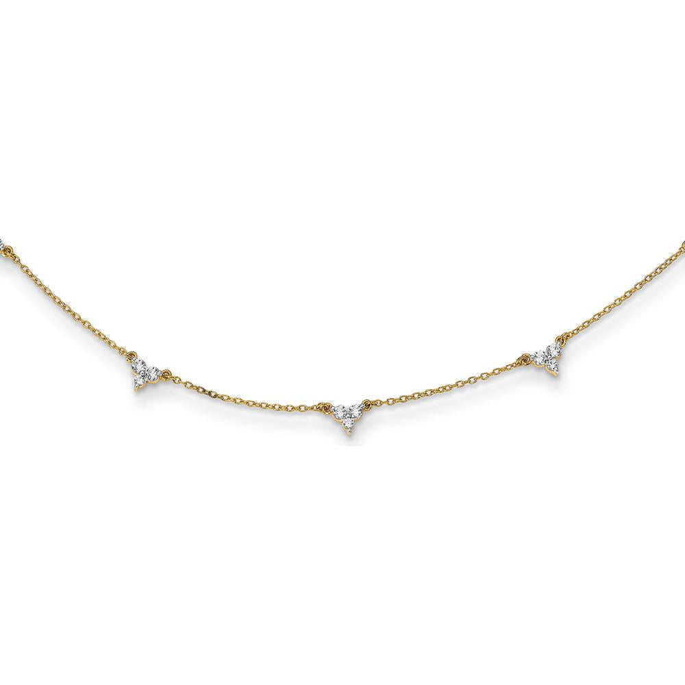 14K Yellow Gold 1-Carat Diamond 3-Stone Cluster Necklace with Round Diamonds - 0.05 Carat each Diamond Weight by Monteluci Fine Jewelry