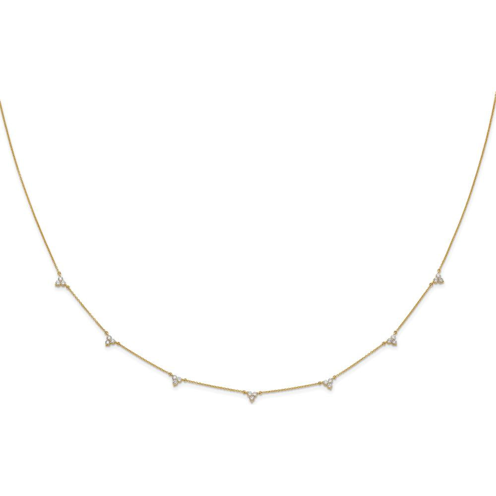 14K Yellow Gold 1-Carat Diamond 3-Stone Cluster Necklace with Round Diamonds - 0.05 Carat each Diamond Weight by Monteluci Fine Jewelry