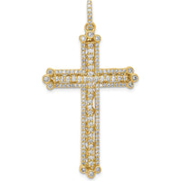 14K Yellow Gold 1 Carat Diamond Budded Cross Pendant with Round Diamonds by Monteluci Fine Jewelry