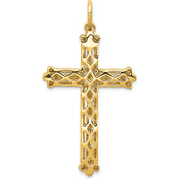14K Yellow Gold 1 Carat Diamond Budded Cross Pendant with Round Diamonds by Monteluci Fine Jewelry
