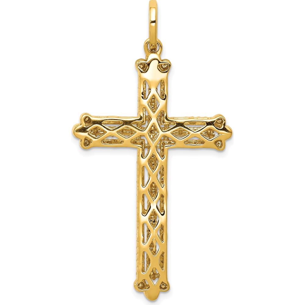 14K Yellow Gold 1 Carat Diamond Budded Cross Pendant with Round Diamonds by Monteluci Fine Jewelry