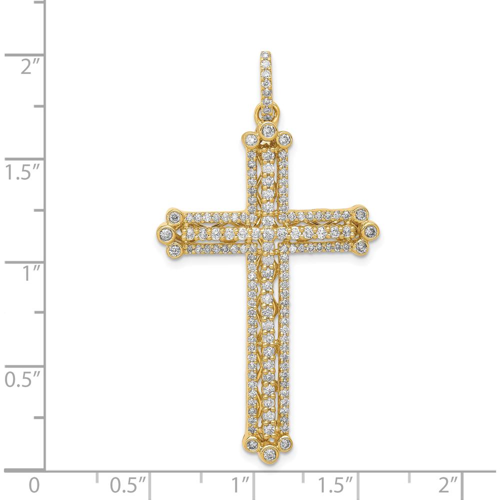 14K Yellow Gold 1 Carat Diamond Budded Cross Pendant with Round Diamonds by Monteluci Fine Jewelry