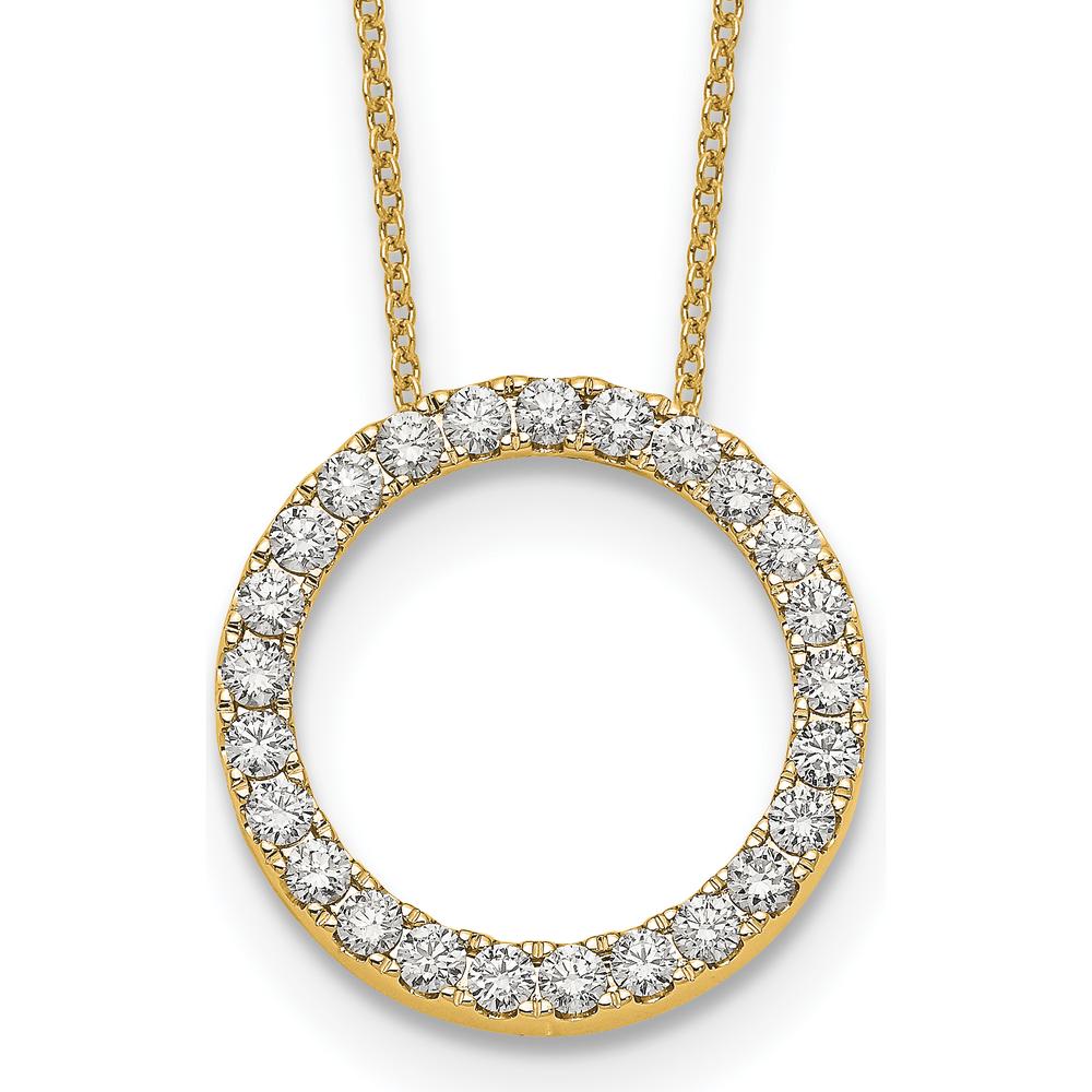 14K Yellow Gold 1 Carat Diamond Circle Necklace - 18" Cable Chain with Round Diamonds by Oro Pregiato