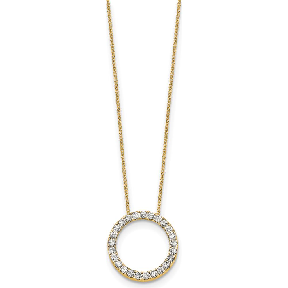 14K Yellow Gold 1 Carat Diamond Circle Necklace - 18" Cable Chain with Round Diamonds by Oro Pregiato