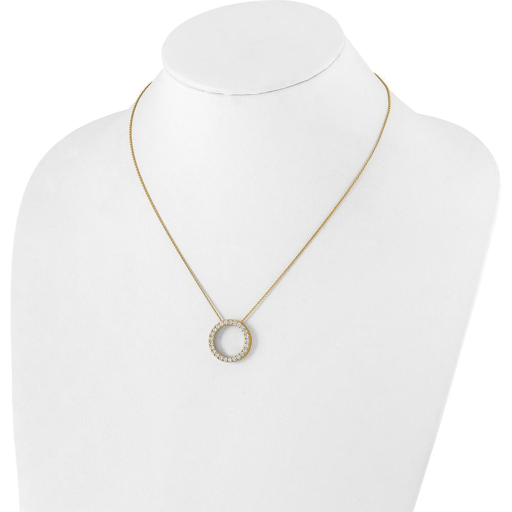 14K Yellow Gold 1 Carat Diamond Circle Necklace - 18" Cable Chain with Round Diamonds by Oro Pregiato