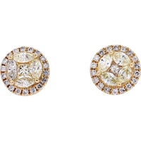 14K Yellow Gold 1 Carat Diamond Cluster Stud Earrings - Halo Setting with Marquise and Round Diamonds