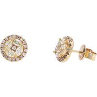 14K Yellow Gold 1 Carat Diamond Cluster Stud Earrings - Halo Setting with Marquise and Round Diamonds
