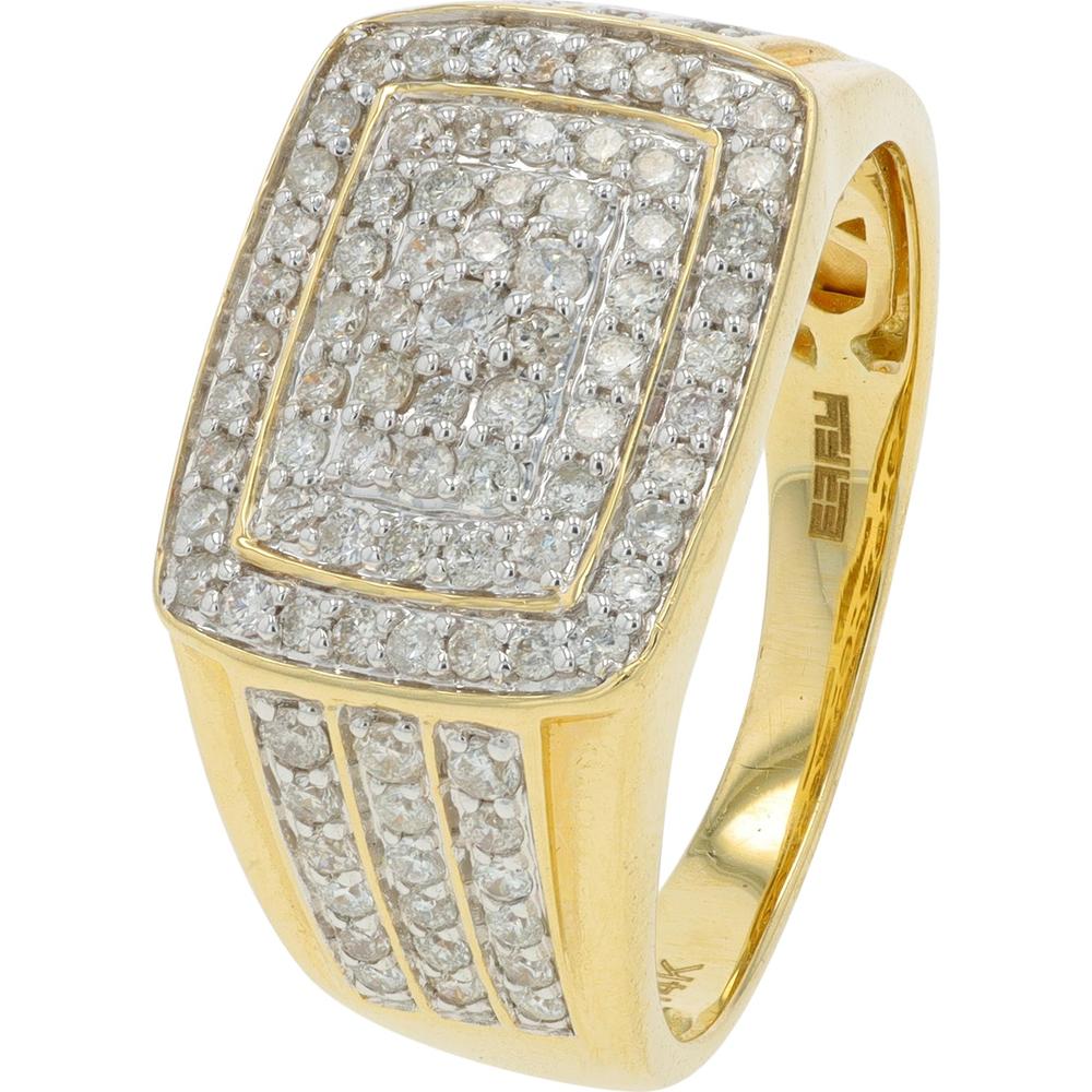 14K Yellow Gold 1 Carat Diamond Gents Ring with Prong Set Stones