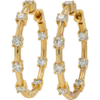 14K Yellow Gold 1 Carat Diamond Inside - Out Hoop Earrings - 0.50 Carat Diamond Per Earring
