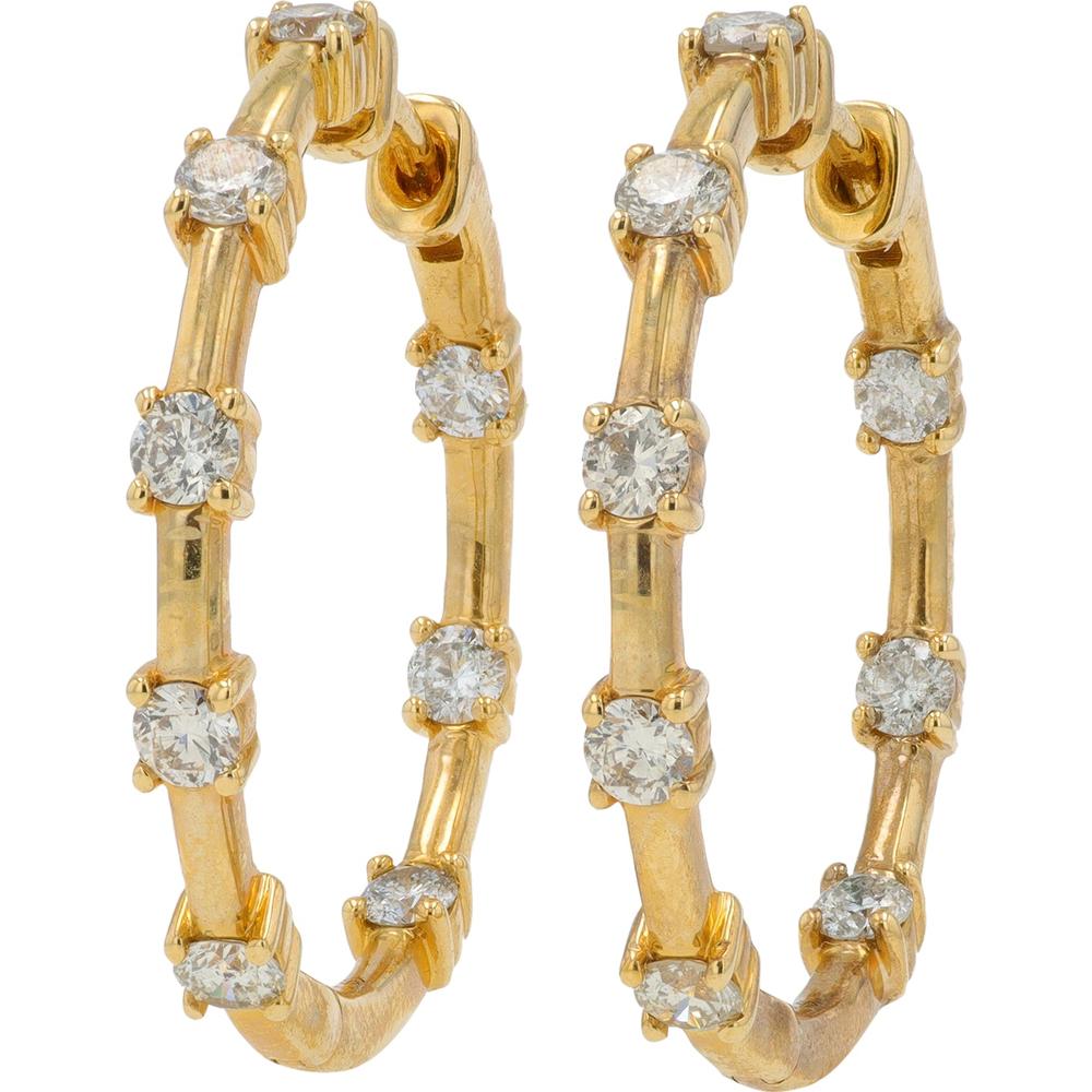 14K Yellow Gold 1 Carat Diamond Inside - Out Hoop Earrings - 0.50 Carat Diamond Per Earring
