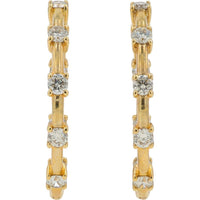 14K Yellow Gold 1 Carat Diamond Inside - Out Hoop Earrings - 0.50 Carat Diamond Per Earring