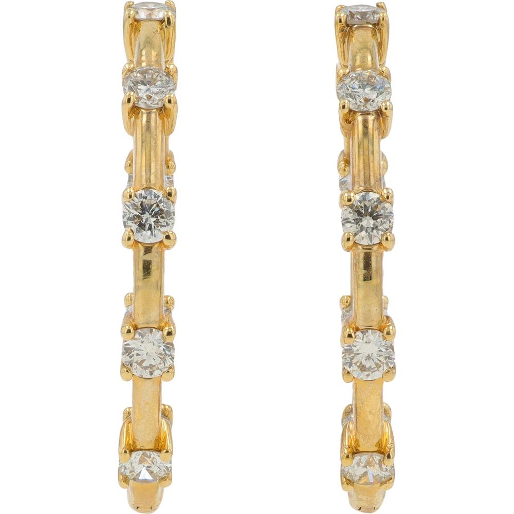14K Yellow Gold 1 Carat Diamond Inside - Out Hoop Earrings - 0.50 Carat Diamond Per Earring