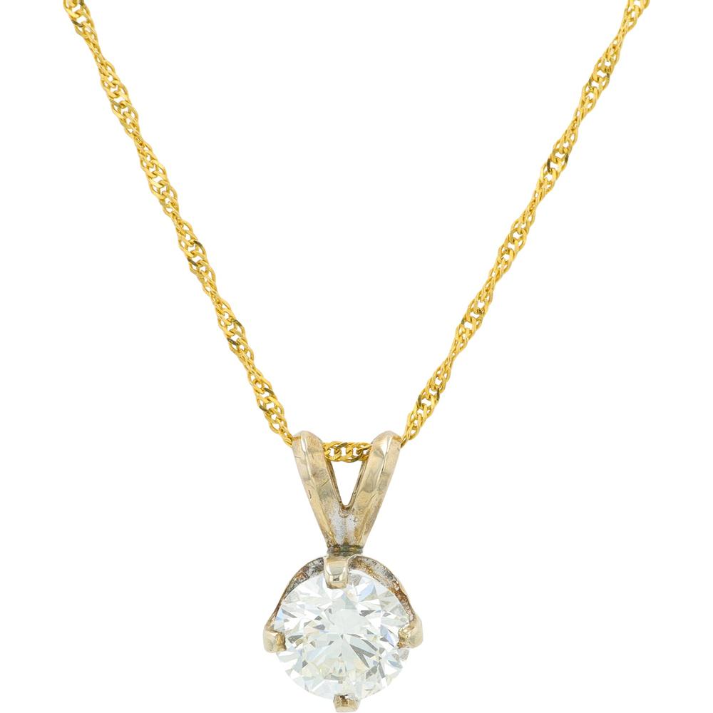 14K Yellow Gold 1 Carat Diamond Pendant Necklace in V-Shaped Setting