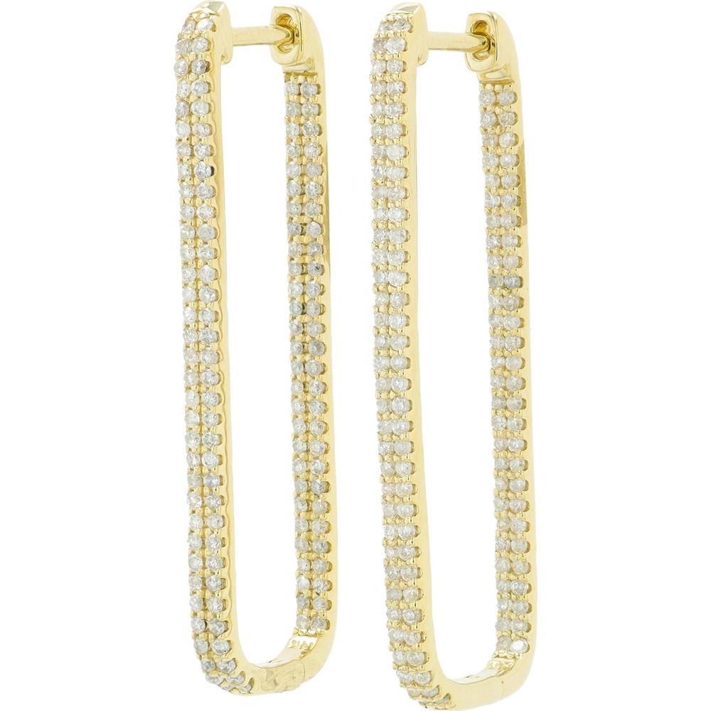 14K Yellow Gold 1 Carat Inside - Out Oval Diamond Hoop Earrings - 1.00 Carat Total Diamond Weight