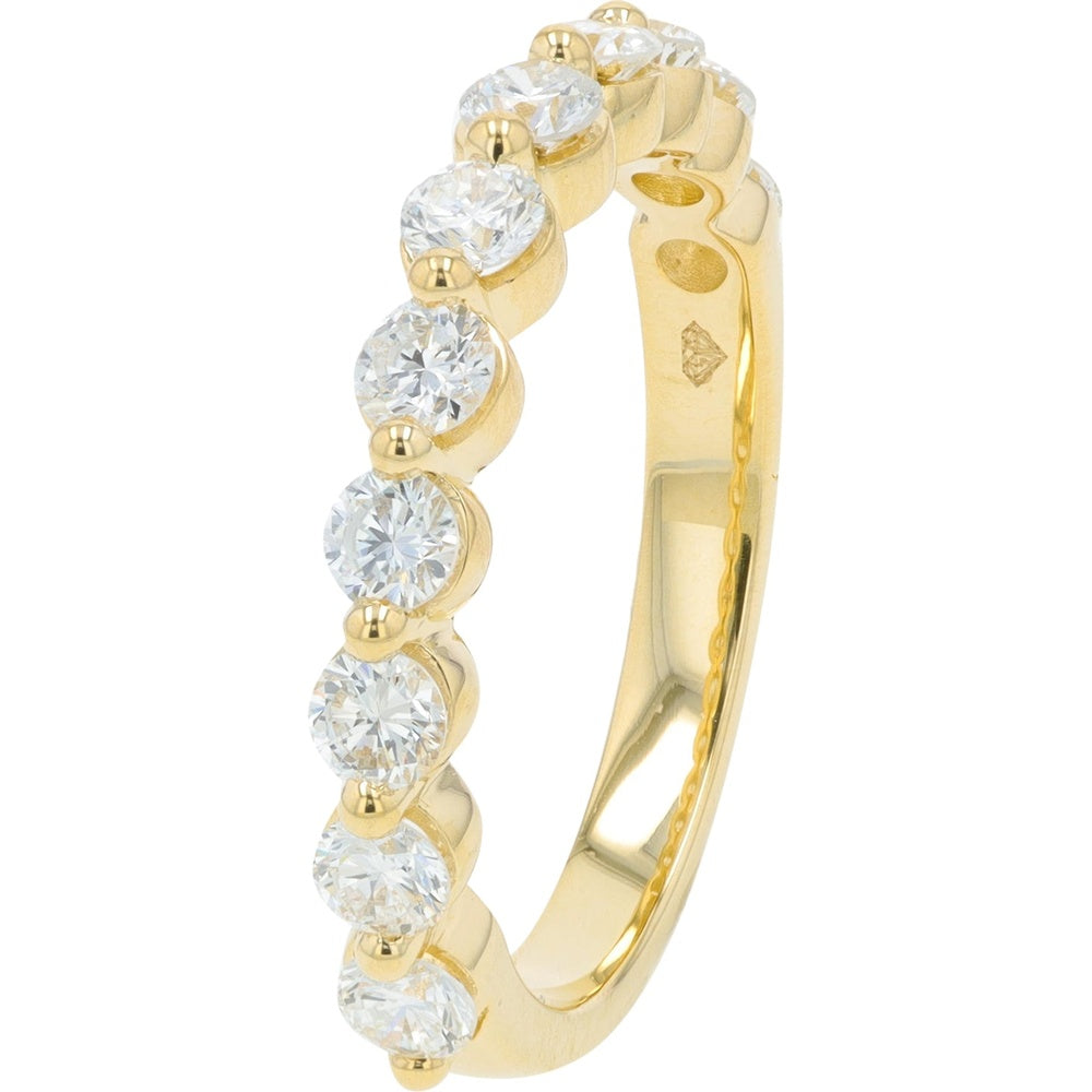 14K Yellow Gold 1 Carat Lab Grown Diamond Band with Shared-Prong Round Brilliant Cut Diamonds