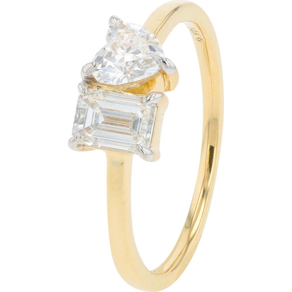 14K Yellow Gold 1 Carat Lab Grown Diamond Emerald & Heart Engagement Ring