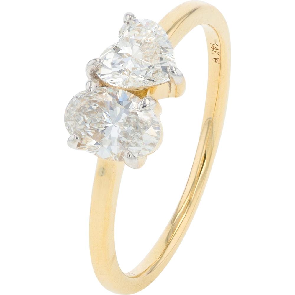 14K Yellow Gold 1 Carat Lab Grown Diamond Oval & Heart Engagement Ring - 1.00 Carat Total Diamond Weight