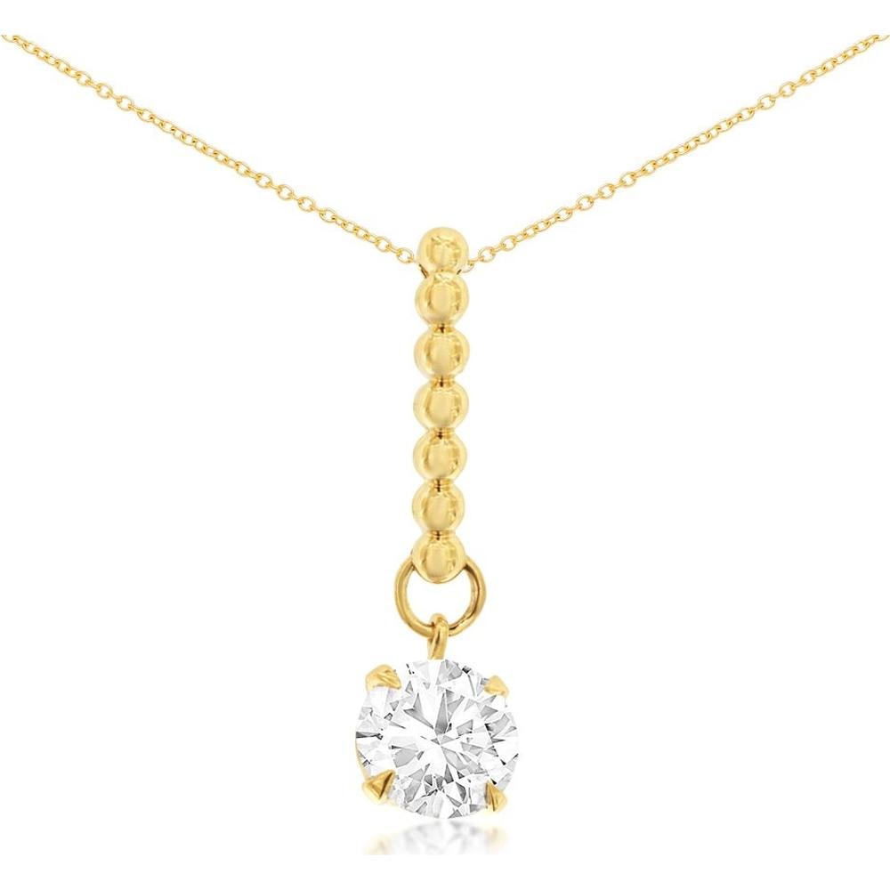 14K Yellow Gold 1 Carat Lab Grown Diamond Solitaire Pendant with Beaded Drop Detail in Round Brilliant Cut - Royal Jewelry