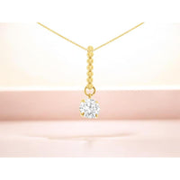 14K Yellow Gold 1 Carat Lab Grown Diamond Solitaire Pendant with Beaded Drop Detail in Round Brilliant Cut - Royal Jewelry