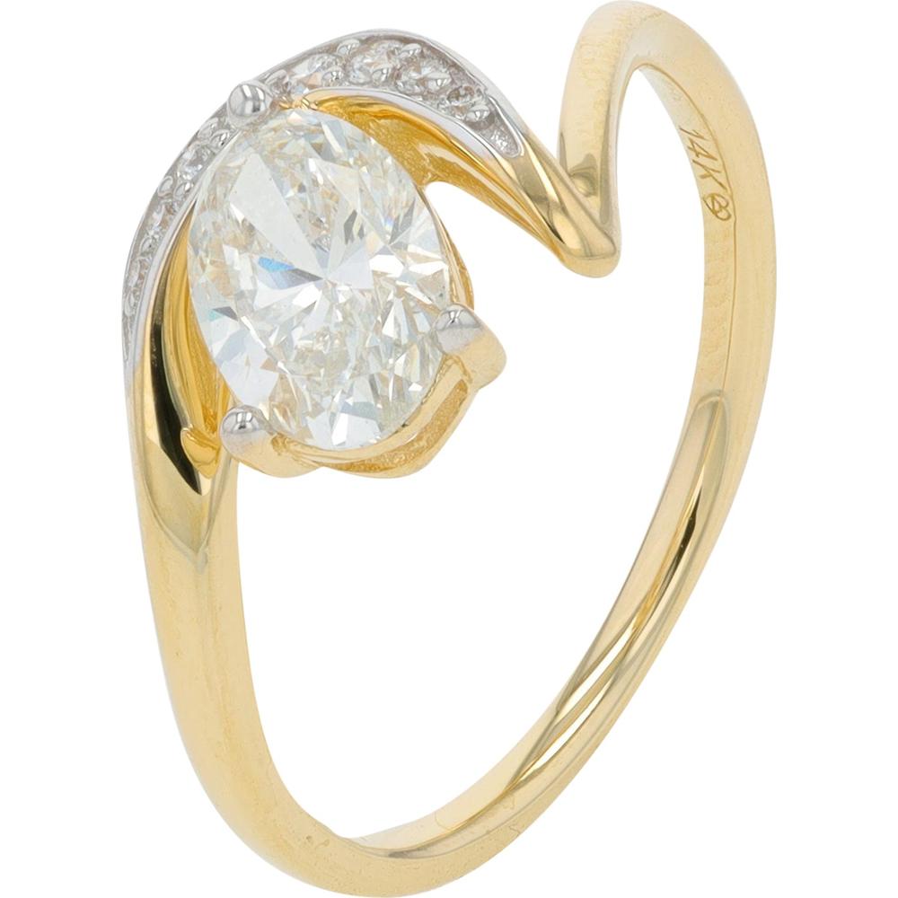 14K Yellow Gold 1 Carat Lab Grown Oval Diamond Ring with Accented Diamond Detail