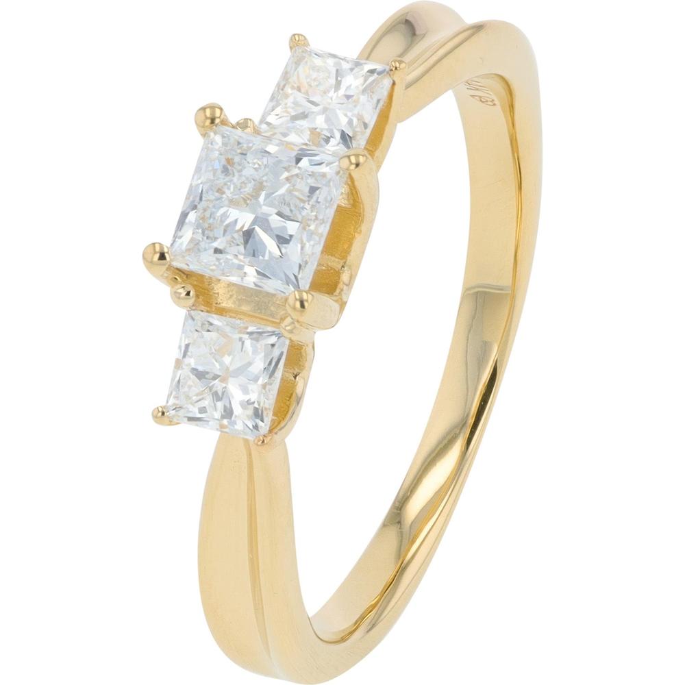 14K Yellow Gold 1 Carat Princess Cut Lab Grown Diamond Three Stone Ring