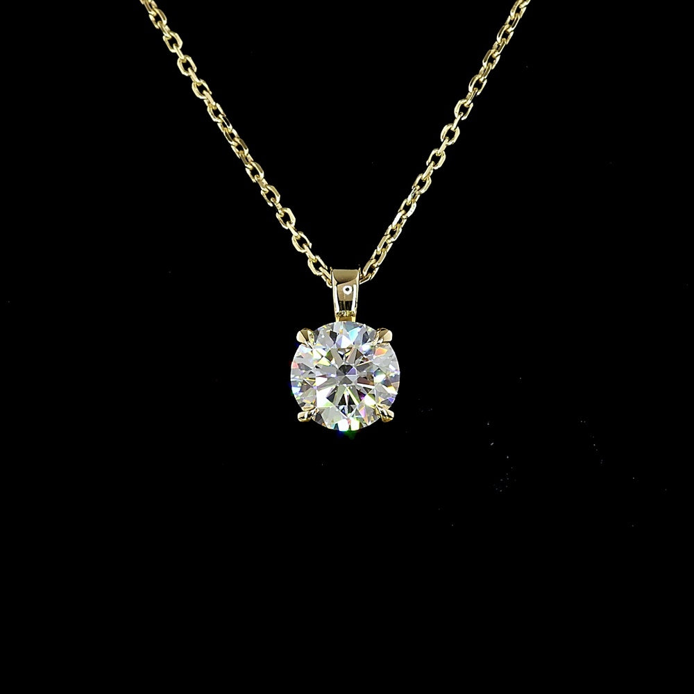 14K Yellow Gold 1 Carat Round Brilliant Lab Diamond Solitaire Pendant Necklace - E-F Color, VS1 Clarity - Covaloro Fine Jewelry