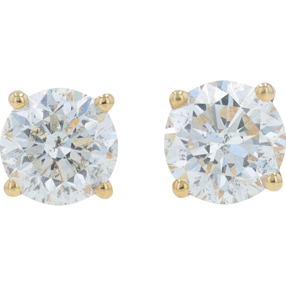 14K Yellow Gold 1 Carat Round Diamond Stud Earrings - 0.5 Carat Each Diamond