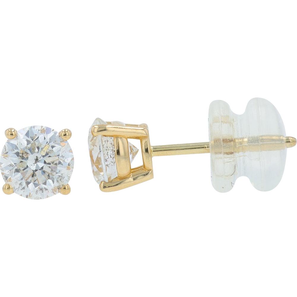 14K Yellow Gold 1 Carat Round Diamond Stud Earrings - 0.5 Carat Each Diamond