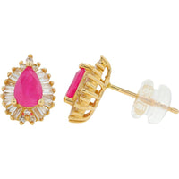 14K Yellow Gold 1 Carat Ruby Stud Earrings with 0.33 Carat Diamond Halo