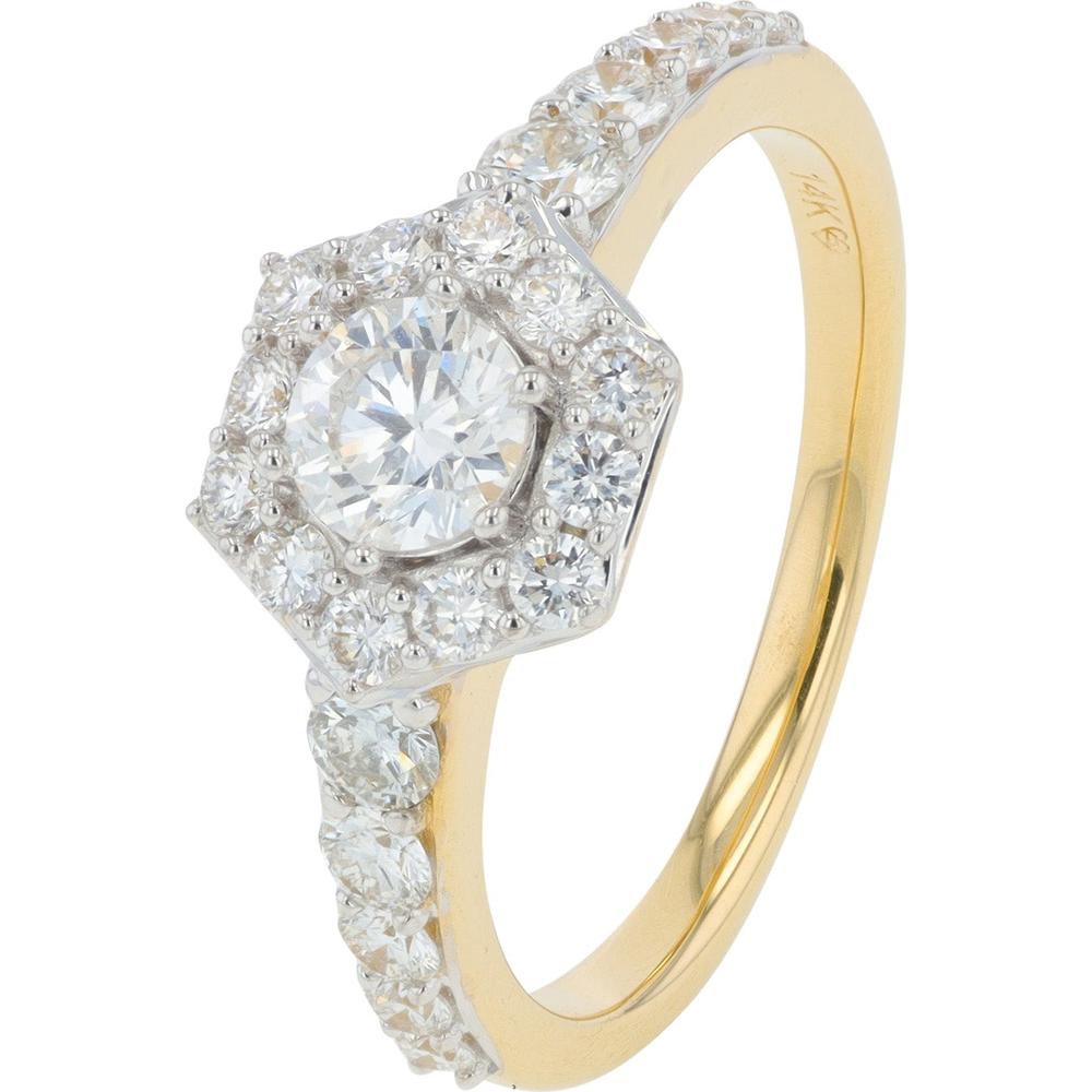 14K Yellow Gold 1 Carats Lab Grown Diamond Halo Engagement Ring - 1.00 Carats Total Diamond Weight