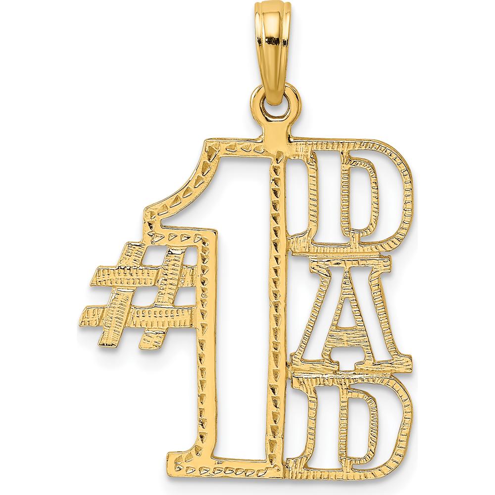 14K Yellow Gold "#1 DAD" Cut-Out Charm Pendant - 24.7mm Length by Oro Pregiato