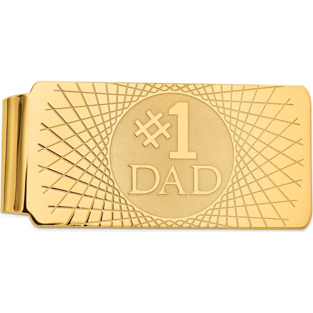 14K Yellow Gold #1 Dad Men's Polished Money Clip - 56mm by Oro Pregiato