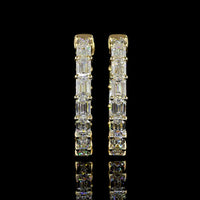 14K Yellow Gold 1" East-West Emerald Cut Lab Diamond Hoop Earrings - 5.54 Carats Total Diamond Weight - Covaloro Fine Jewelry