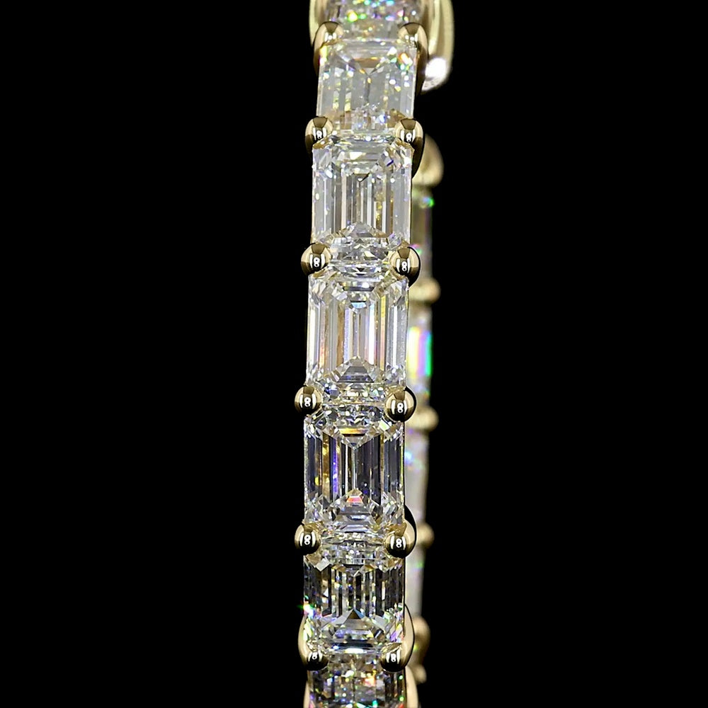 14K Yellow Gold 1" East-West Emerald Cut Lab Diamond Hoop Earrings - 5.54 Carats Total Diamond Weight - Covaloro Fine Jewelry