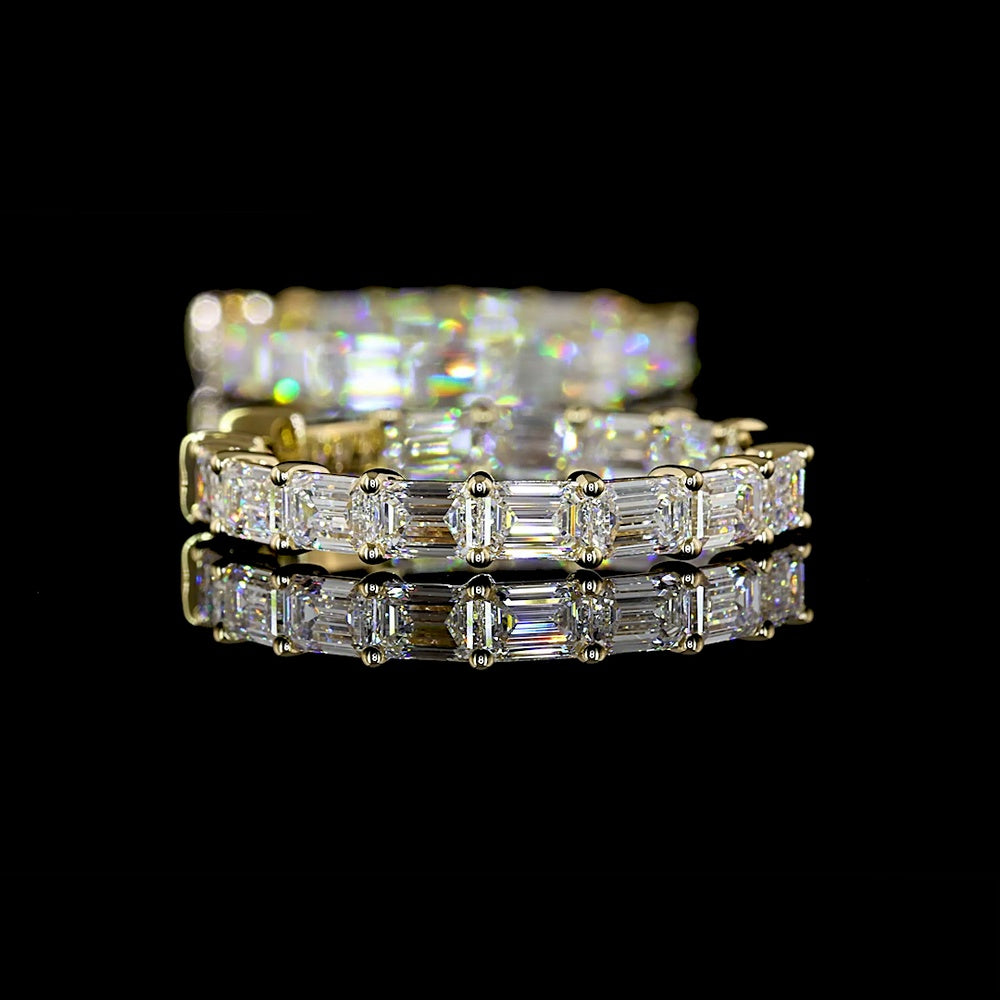 14K Yellow Gold 1" East-West Emerald Cut Lab Diamond Hoop Earrings - 5.54 Carats Total Diamond Weight - Covaloro Fine Jewelry
