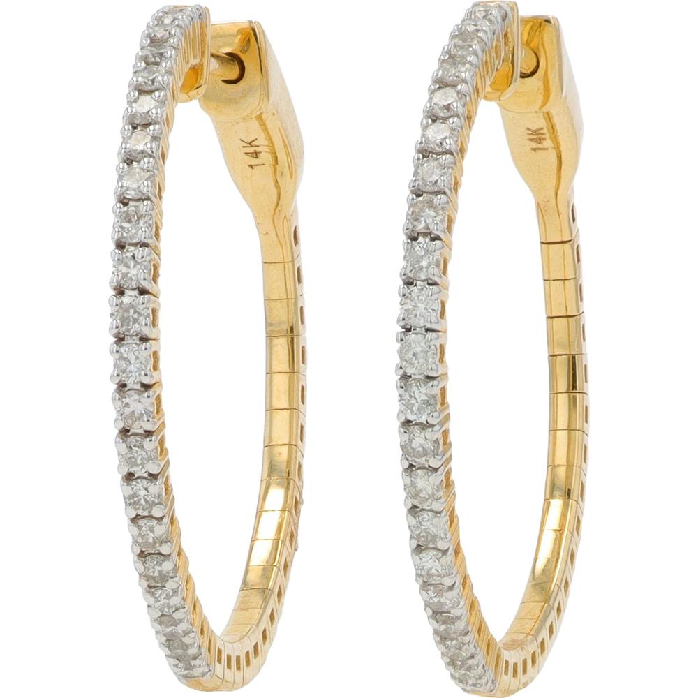 14K Yellow Gold 1 - Inch Inside - Out Diamond Hoop Earrings - 0.55 Carat Total Diamond Weight
