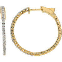 14K Yellow Gold 1 - Inch Inside - Out Diamond Hoop Earrings - 0.55 Carat Total Diamond Weight