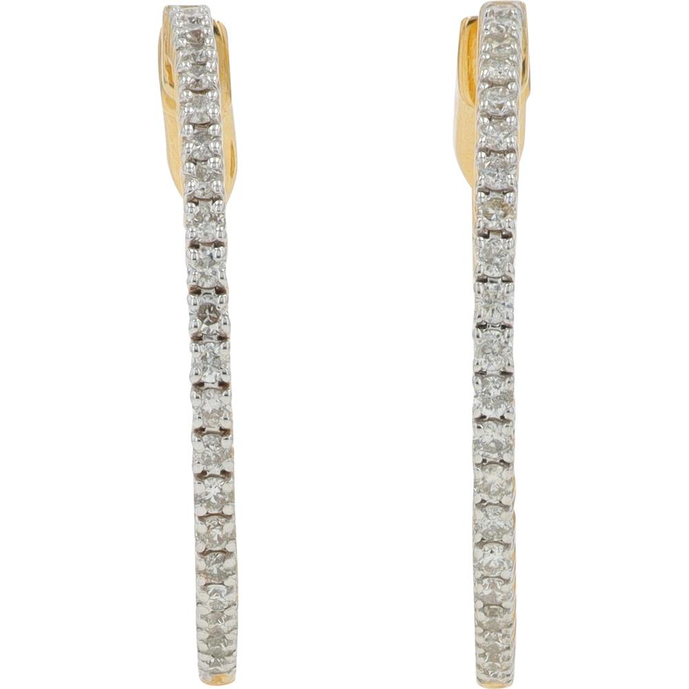 14K Yellow Gold 1 - Inch Inside - Out Diamond Hoop Earrings - 0.55 Carat Total Diamond Weight