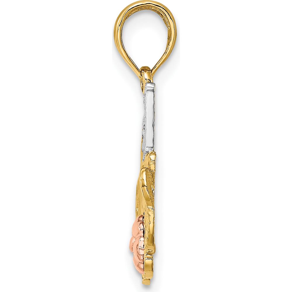 14K Yellow Gold #1 MOM Pendant with Pink Flower Charm and Rhodium Accents by Oro Pregiato