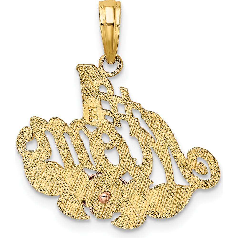 14K Yellow Gold #1 MOM Pendant with Pink Flower Charm and Rhodium Accents by Oro Pregiato