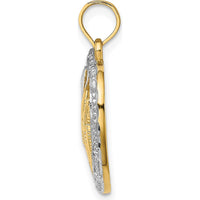 14K Yellow Gold "#1 Mom" Textured Heart Charm Pendant with Rhodium Accents by Oro Pregiato
