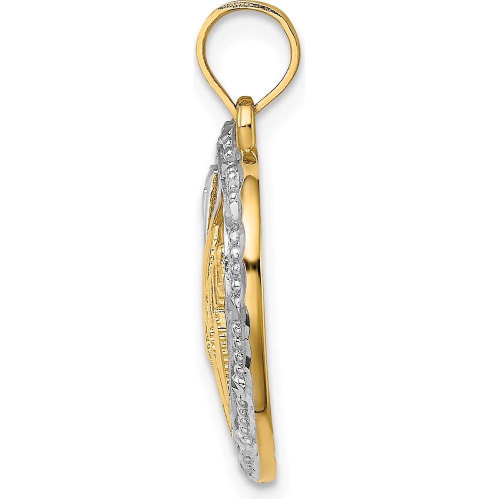 14K Yellow Gold "#1 Mom" Textured Heart Charm Pendant with Rhodium Accents by Oro Pregiato
