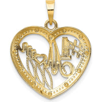 14K Yellow Gold "#1 Mom" Textured Heart Charm Pendant with Rhodium Accents by Oro Pregiato