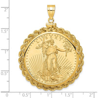 14K Yellow Gold 1 oz. American Eagle Coin Screw Top Coin Bezel Pendant - Polished Rope Design by Numis Coin Jewelry