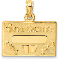 14K Yellow Gold #1 Teacher Charm with Engravable Area - Polished Finish by Oro Pregiato