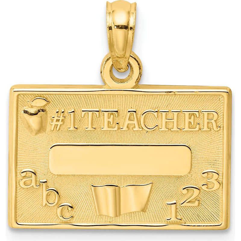 14K Yellow Gold #1 Teacher Charm with Engravable Area - Polished Finish by Oro Pregiato