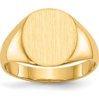 14K Yellow Gold 10.0x11.5mm Satin Finish Signet Ring - Unisex, Polished & Brushed by 0