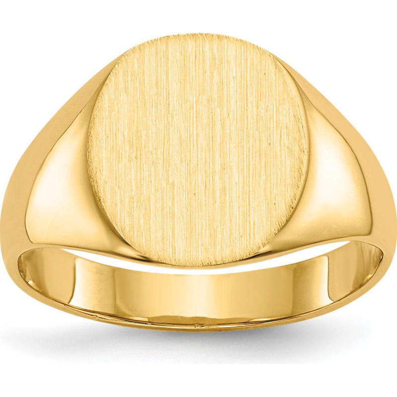 14K Yellow Gold 10.0x11.5mm Satin Finish Signet Ring - Unisex, Polished & Brushed by 0