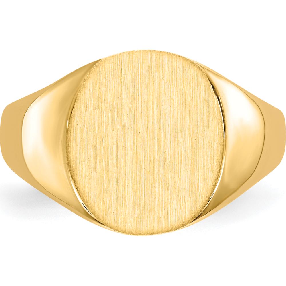 14K Yellow Gold 10.0x11.5mm Satin Finish Signet Ring - Unisex, Polished & Brushed by 0